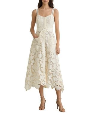 Reiss Cotton-blend Lace Button-front Midi Dress - Natural