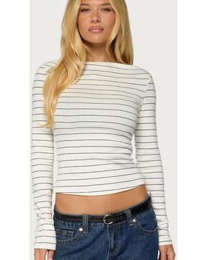 Edikted Tamarya Long-sleeve Boat Neck Cropped T-shirt - Gray
