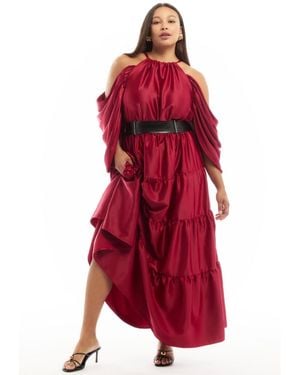 June + Vie June And Vie Off-the-shoulder Halter Maxi Dress - Red