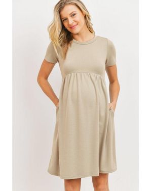 Hello Miss Maternity Crew Neck Empire Waist Mini T-shirt Dress - Natural