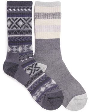 Muk Luks Heat Retainer Hiking Ribbed-arch Crew Socks - Gray