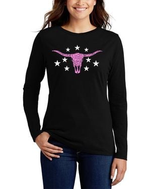 LA Pop Art Cowgirl Cowskull Word Art Flowy T-shirt - Black