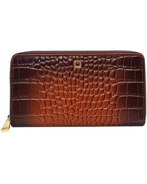 Lodis Vintage Burnished Continental Zip Around Wallet - Brown