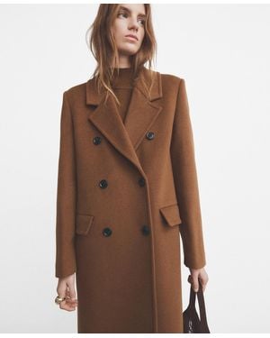 Mango Double-breasted Wool Coat - Brown