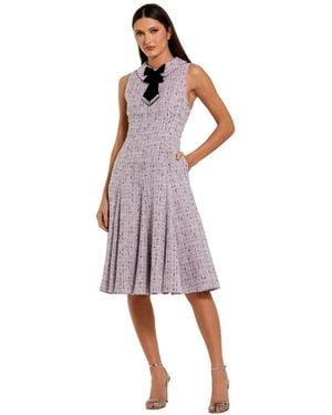 Mac Duggal Sleeveless Boucle A-line Midi Dress With Bow - Purple