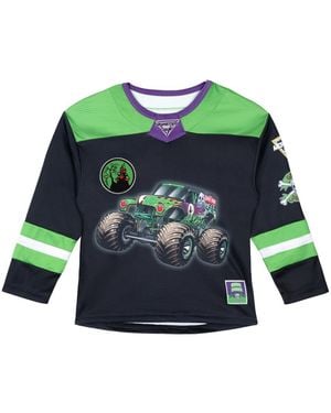 MONSTER JAM Little Girls 12- 5 Mesh Pullover Graphic Hockey Jersey Top - Blue