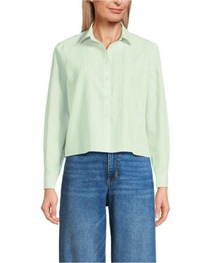 Lands' End No Iron Boxy Cropped Shirt - Blue