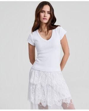 And Now This V-neck Rib-knit Short-sleeve T-shirt - White