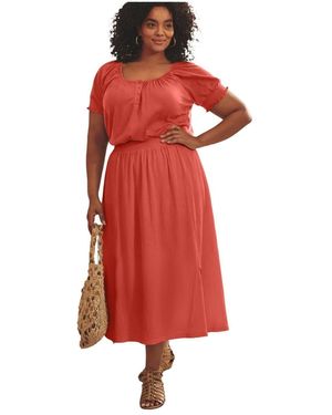 Avenue Plus Size Knit Gauze Smocked Skirt - Red