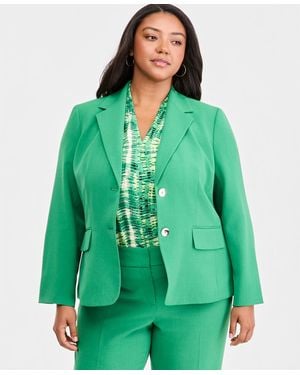 Kasper Plus Size Notch-lapel Button-front Crepe Blazer - Green