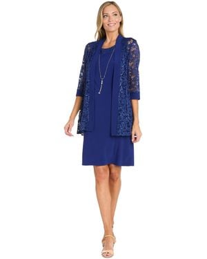 R & M Richards 2-pc. Sequined Lace Jacket & Necklace Dress Set - Blue