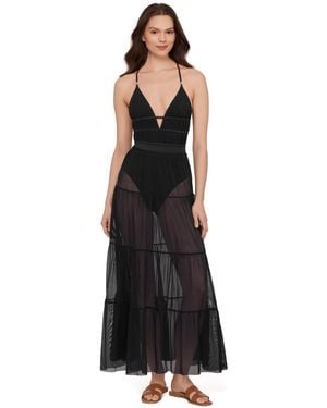 Steve Madden Mesh Tiered Maxi Swim Cover-up Skirt - Black