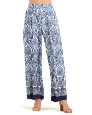 Bcx Printed Wide-leg Mid-rise Pants - Blue