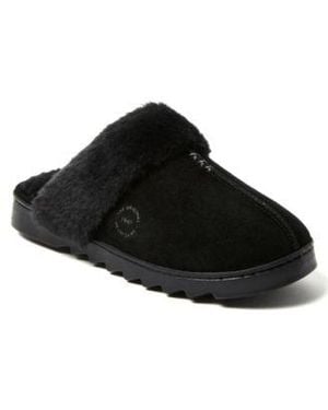 Dearfoams Helena Genuine Suede Scuff House Shoe Slipper - Black