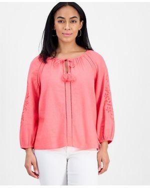 Style & Co. Linen Blend Embroidery Top - White