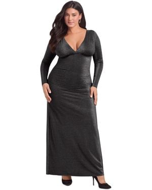 S3 Apparel S3 Sculpting Shapewear Shirred V-neck Long Sleeve Metallic Maxi Dress - Black