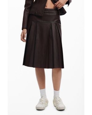 Desigual Midi Leather Skirt - Black