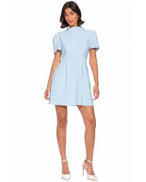 Ivy & Blu Ivy + Blu Mock Neck Puff Sleeve Fit & Flare Mini Dress - Blue