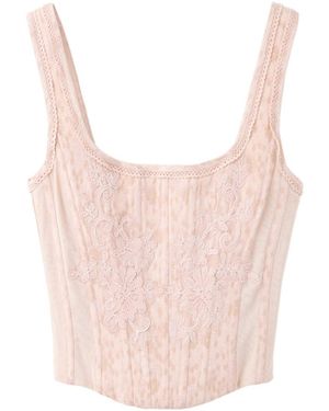 Mango Square Neck Cropped Corset Top - Pink