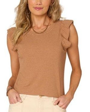 Democracy Ruffled Cap Sleeve Striped Knit Top Pxs 3x - Brown