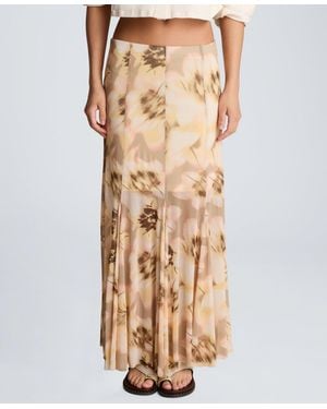 Kenneth Cole Pull-on Godet Printed Maxi Skirt - Natural