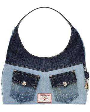 TRUE RELIGION Color Block Denim Large Hobo Bag - Blue