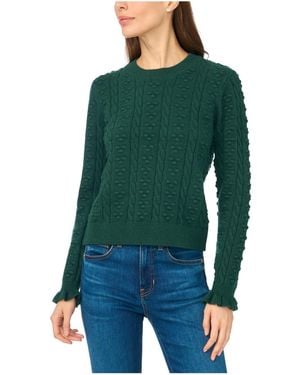 Cece Cable-knit Crewneck Ruffle-trim Sweater - Green
