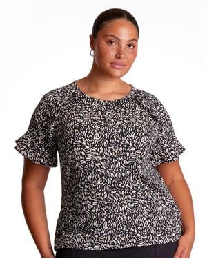Estelle Abstract Geo Print Short Sleeve Top - Black