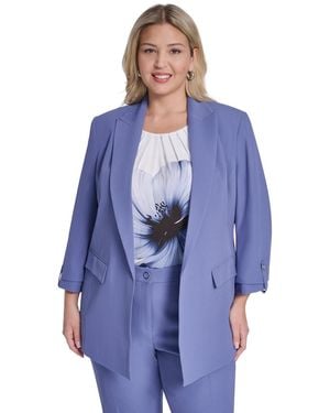 Calvin Klein Plus Size Open Front Notch Collar Jacket - Blue