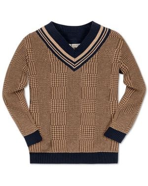 Hope & Henry Boys Organic Long Sleeve V-neck Intarsia Cricket Sweater - Gray