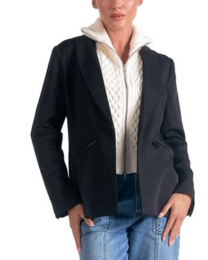 Elan Long-sleeve Peak-lapel Blazer Sweater - Blue