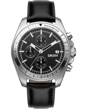 DKNY Central Park Chronograph Leather Strap Watch - Black