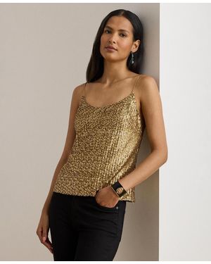 Ralph Lauren Hatita Sequined Mesh Spaghetti Strap Camisole Top - Natural