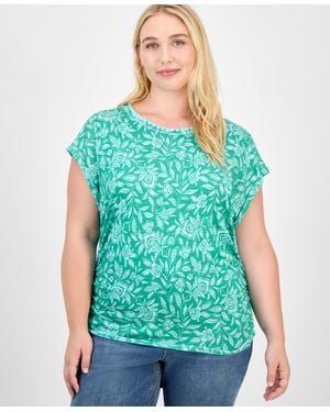 Democracy Trendy Plus Printed Side-shirred Cap-sleeve Top - Green