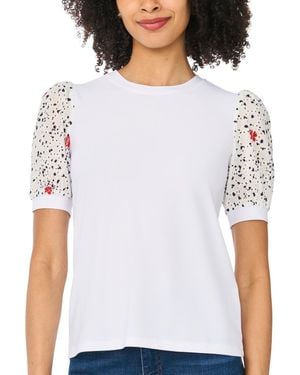Cece Short-sleeve Crewneck Mixed Media T-shirt - White