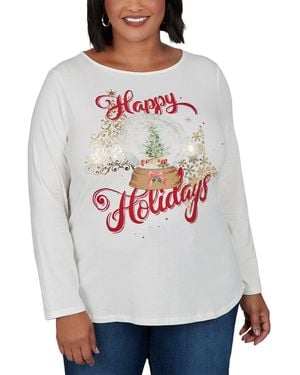Ruby Rd. Plus Size Holidays Long-sleeve Crewneck Cotton-blend T-shirt - Gray