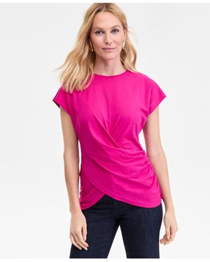 INC International Concepts Cotton Twist-front Cap-sleeve Top - Pink