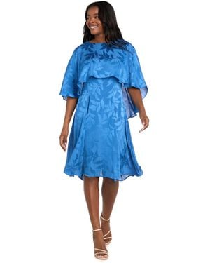 R & M Richards Plus Size Satin Burnout Overlay Dress - Blue