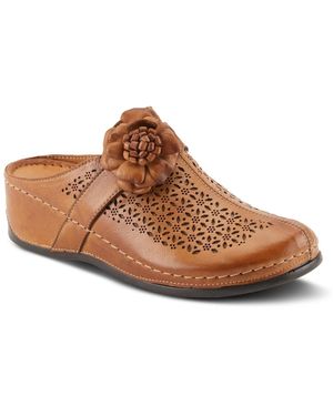Spring Step Lilybean Leather Perforated Clogs - Brown
