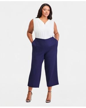 Anne Klein Essentials Plus Size Pull-on Crop Straight-leg Pants - Blue