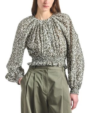 10 Crosby Derek Lam Charlee Mini Clover Print Gathered Blouse - Gray