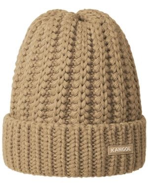 Kangol Ribbed Knit Chunky Label Beanie - Natural