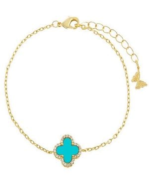 By Adina Eden Pave Outlined Gold Plated Four Leaf Clover Bracelet - Blue