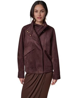 Donna Karan Fitted Zip-front Faux Suede Jacket - Brown