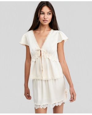 And Now This Satin Lace Peplum-hem Top - White