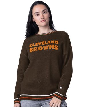Starter Cleveland S Oversized On The Ball Intarsia Knit Pullover Sweater - Brown