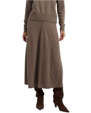 Chinti & Parker Wool-cashmere-blend High-waisted A-line Ribbed Midi Skirt - Brown