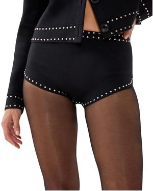 Nasty Gal Knitted Western Stud Detail Shorts - Black