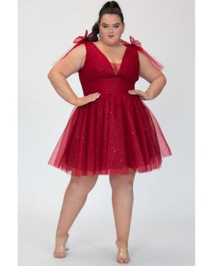 Sydney's Closet Sparkle Tulle Curvy Cocktail Party Dress With Bows in Red |  Lyst