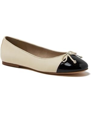 Lands' End Essential Leather Cap Toe Ballet Flats - Natural